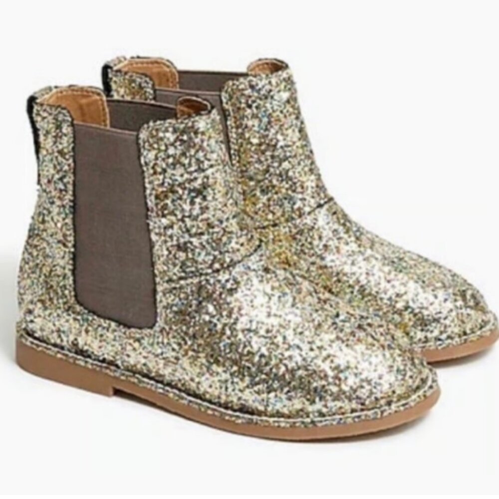 2/$30 Jcrew Crewcuts Girls Chelsea Silver Glitter Boots